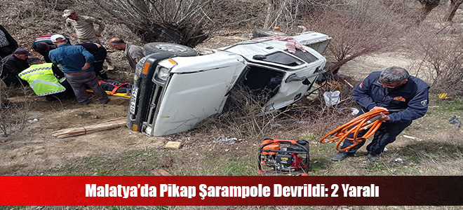 Malatya’da Pikap Şarampole Devrildi: 2 Yaralı