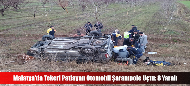 Malatya'da Tekeri Patlayan Otomobil Şarampole Uçtu: 8 Yaralı