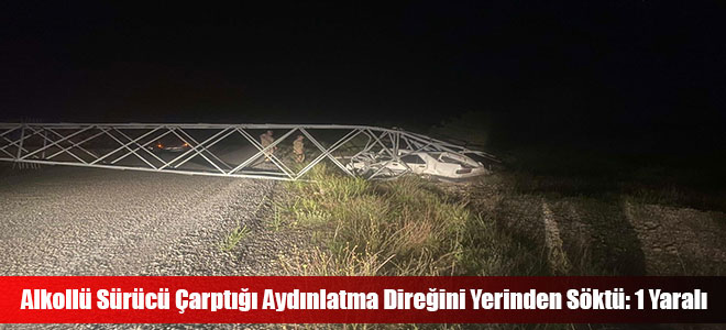 Alkollü Sürücü Çarptığı Aydınlatma Direğini Yerinden Söktü: 1 Yaralı